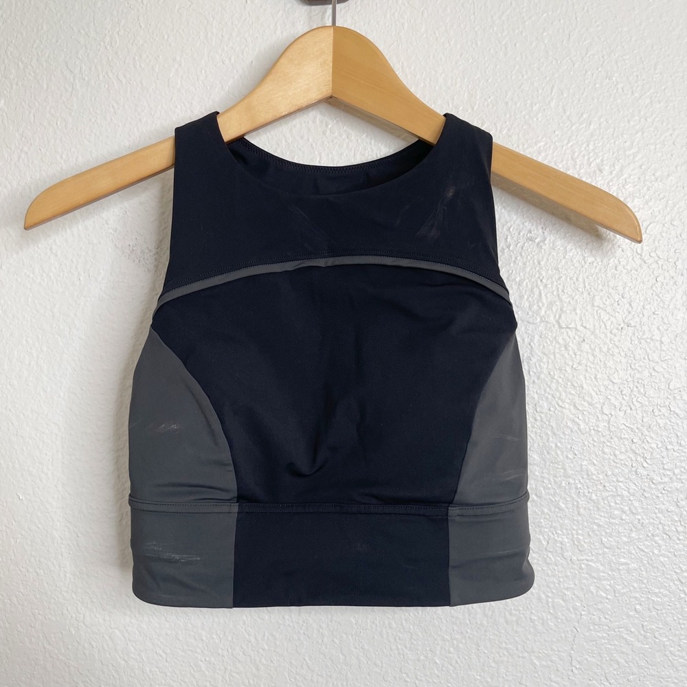 Lululemon High Neck Hike To Swim Crop Top Black Grey Cutout‎ Activewear Size 6